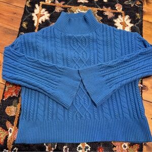 Blue Cable-Knit Mock Neck Sweater, XL